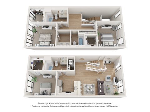 C01 Three bedroom floorplan at Star Harbor in Alameda, CA.